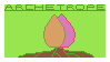 Stamp with 'Archetrope' on top in green text. Depicting the archetrope symbol as a seed opening into a pink flower bud, with dark green roots on a green background.