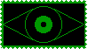 Image of an eye in dark green on a black background. The border is also green.