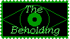 Image of an eye in dark green on a black background. Lighter green text reads 'The Beholding'. The border is also dark green.