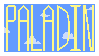 A stamp with the word 'Paladin' in pastel yellow, on a background of blue sky with off-white clouds.