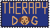 A dark blue stamp with brown text reading 'Therapy Dog'. The O in dog is a cartoon dog face.