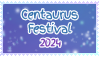 Centaurus Festival 2024 in blue and purple text on a blue background